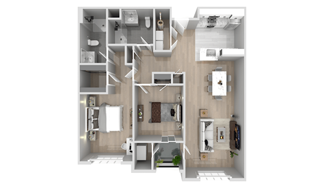 Floor plan for 2 beds, 2 baths, 1065 sqft